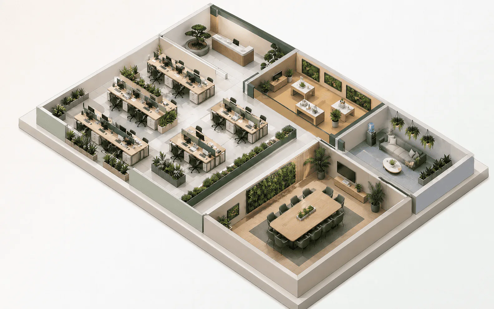 Изометрическая схема офисного озеленения Alma Verde